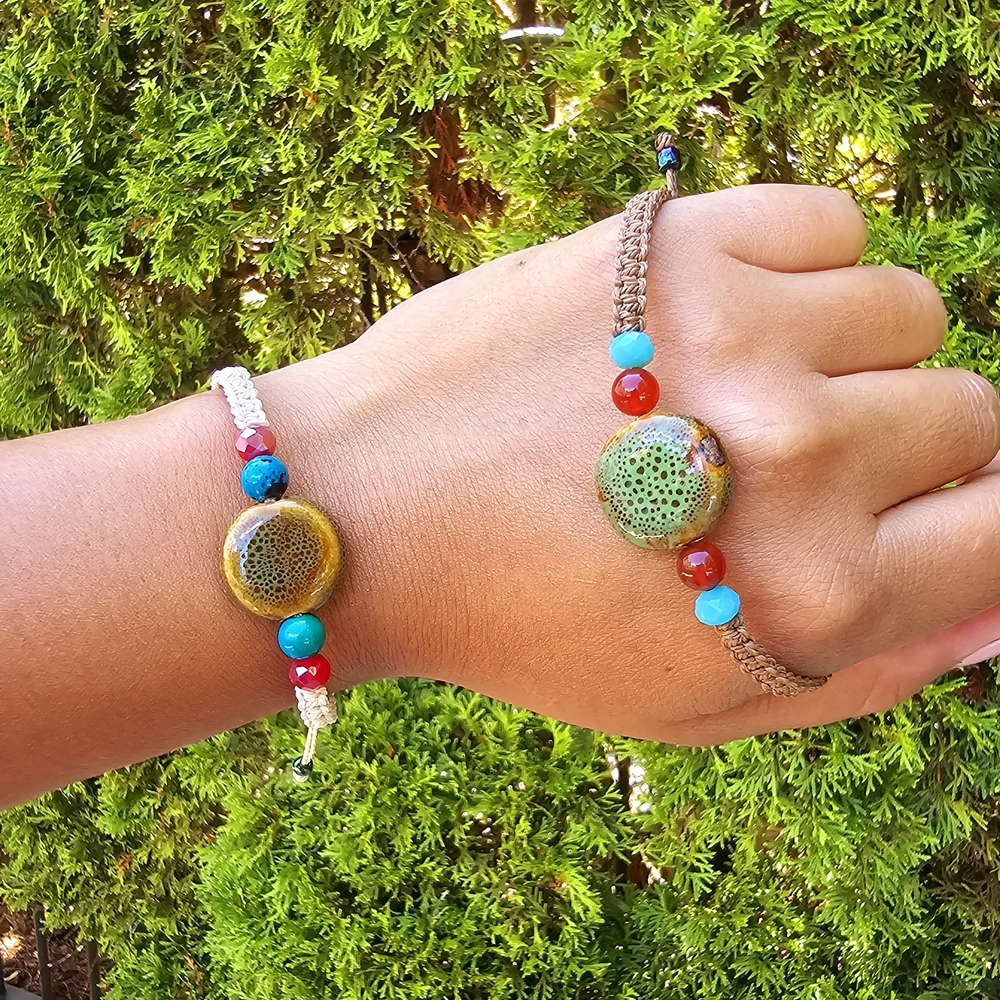 Handcrafted Ceramic Beaded Bracelets - Red, Blue, Green